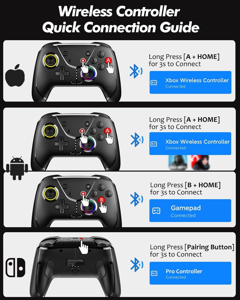 GMBACK Store Wireless Switch 2 Controller for Nintendo Switch 2/1/Lite/OLED, Bluetooth Game Controller for iPhone/Android/PC/Steam/Mac/iPad/TV with Loop Macro/Vibration/Motion Control/Turbo/800mAh Battery - Image 5